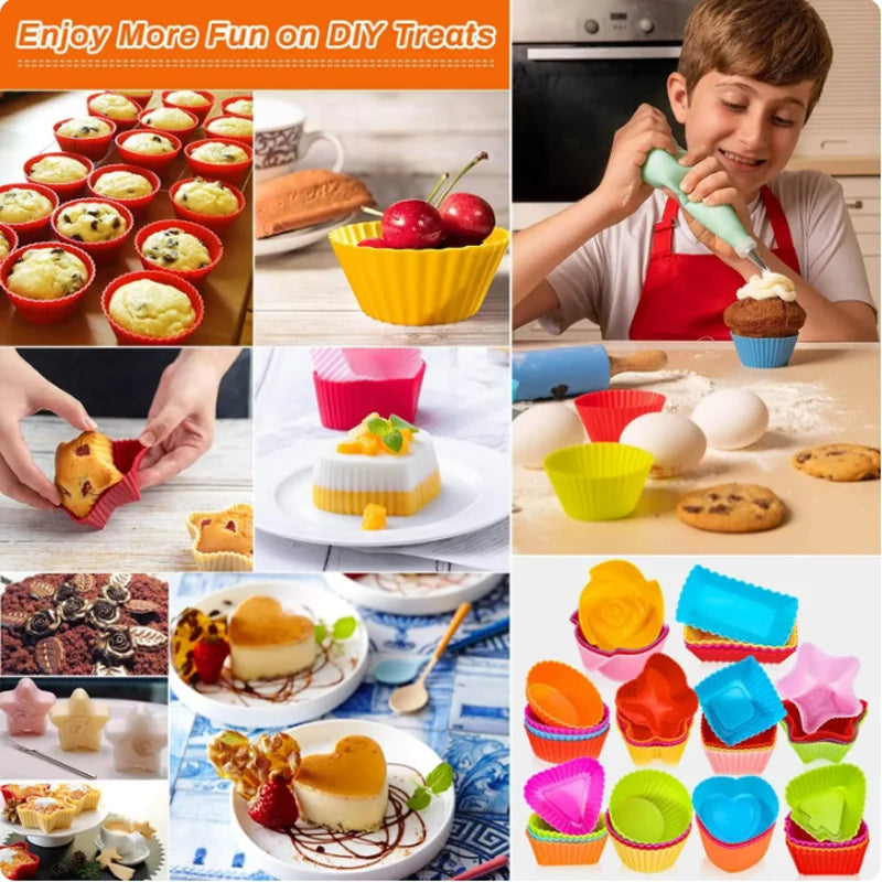 6/12PCS Silicone Muffin Mold Round Muffin Cup Heart Cake Baking Mold Kitchen Cooking Supplies Cake Decorating Tools